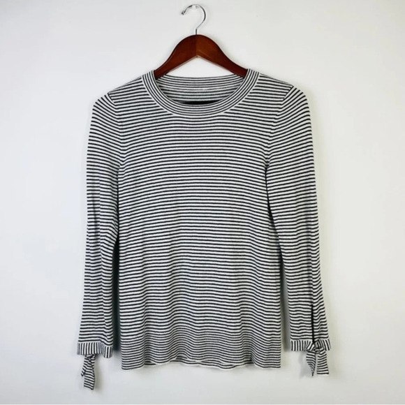 LOFT Wool Blend Striped Tie Cuff Sweater Top - Picture 1 of 7